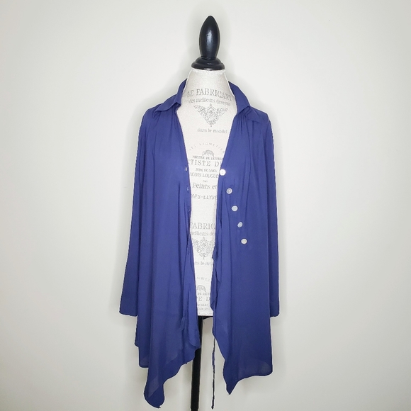 Soft Surroundings | Navy Asymmetrical Wrap Blouse - Picture 4 of 14